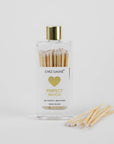 Bottle of matches labeled 'Perfect Match' by Chez Gagne on a white background