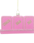 Pink glass Mahjong Christmas ornament with 'Crack', 'Bam', and 'Dot' text on a pink background