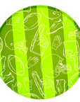 Circular green patch with football white line art pattern on a white background