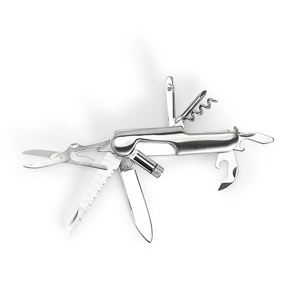 Multitool with various tools on a white background