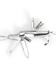 Multitool with various tools on a white background