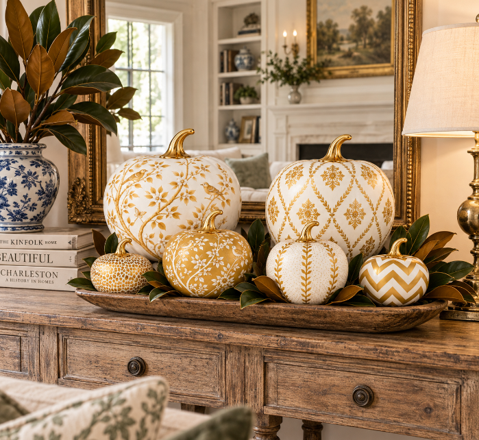 Gold Bird &amp; Vine Pumpkin