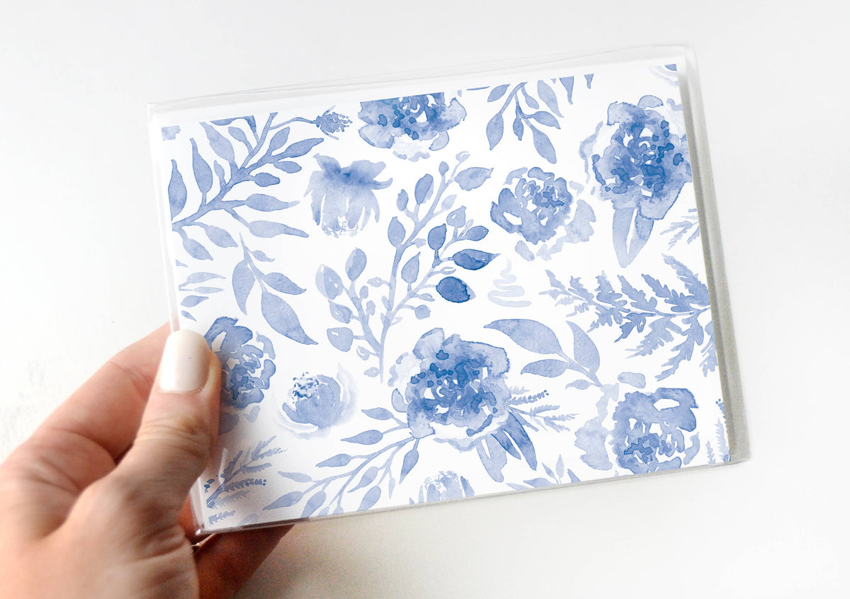Blue Floral Watercolor Notecards