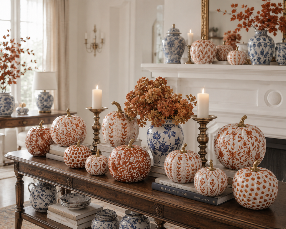 Rusty Red Bird &amp; Vine Pumpkin