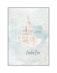 Framed artwork of the Texas Capital with 'Austin Ace' text on a light background