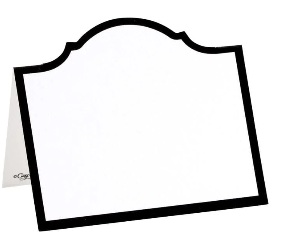 White place card with arch design and black border