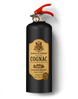 Black fire extinguisher with a Cognac label on a white background