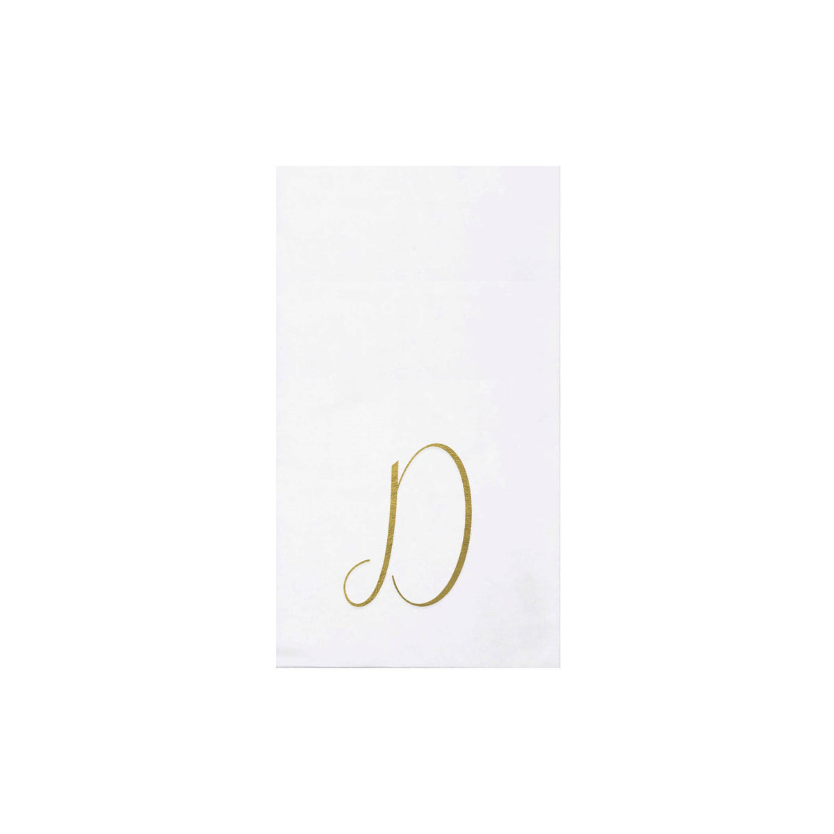 White guest towels with a gold letter 'D' on a white background