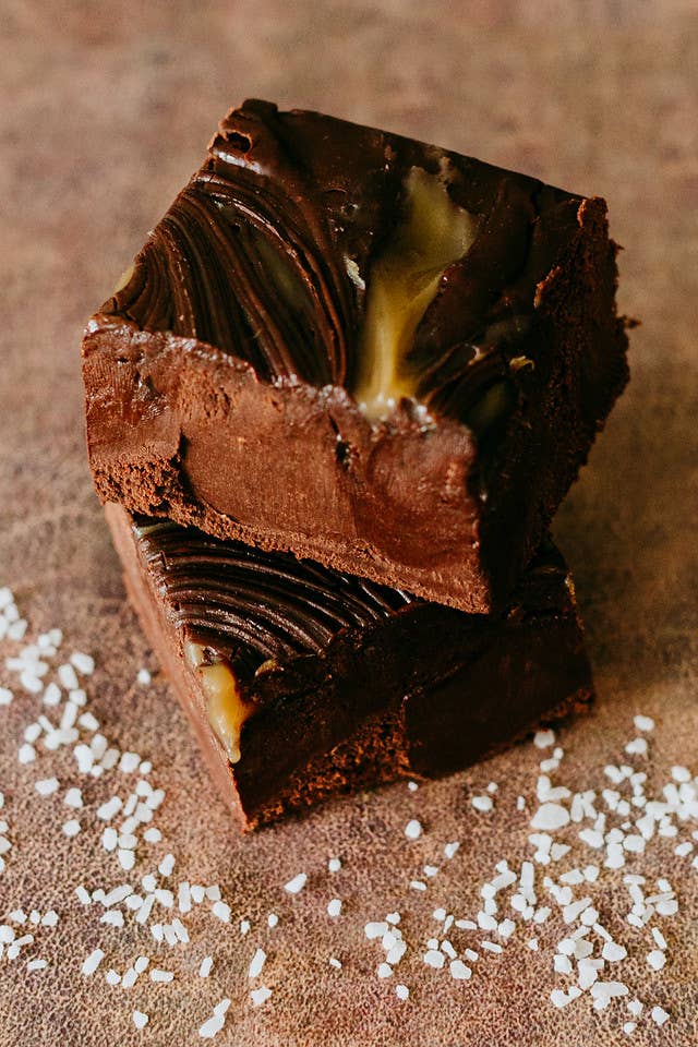 Blocks of chocolate caramel fudge