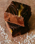 Blocks of chocolate caramel fudge