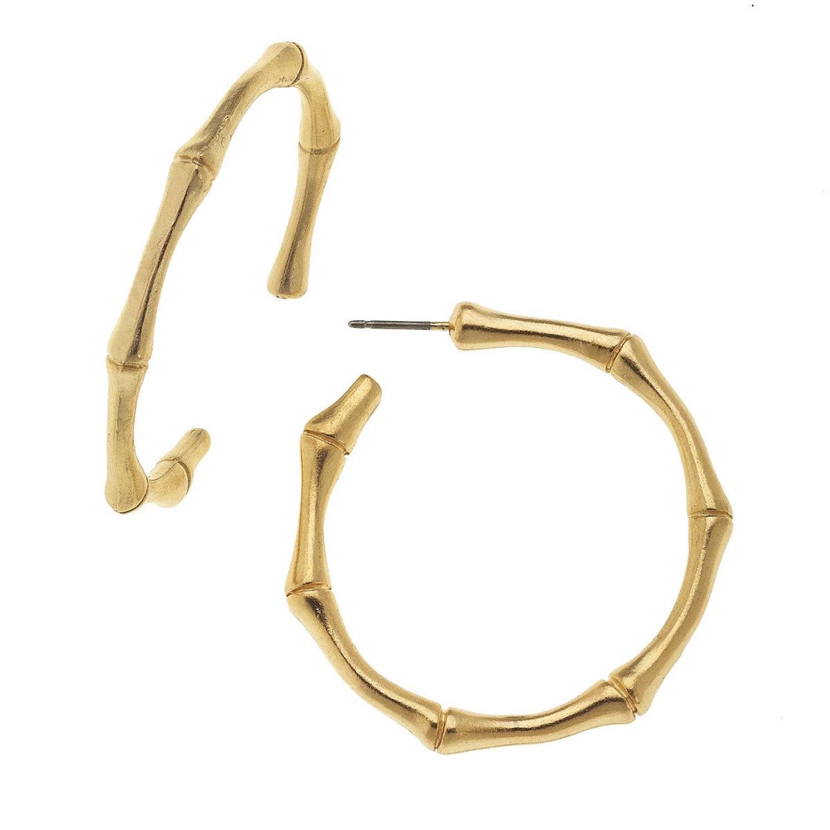 Gold Bamboo hoop earrings on a white background