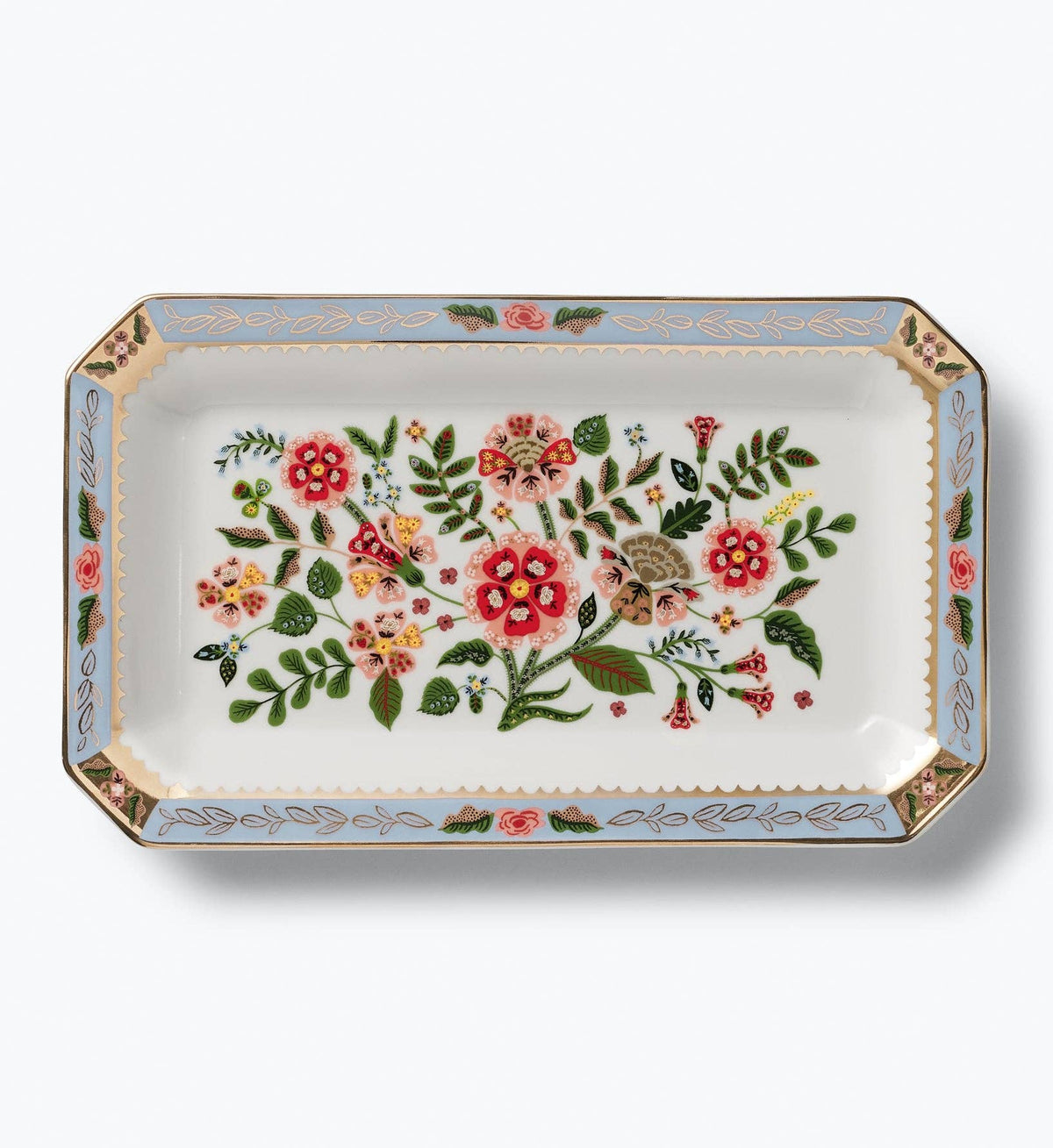 Decorative tray with floral and bird design on a white background