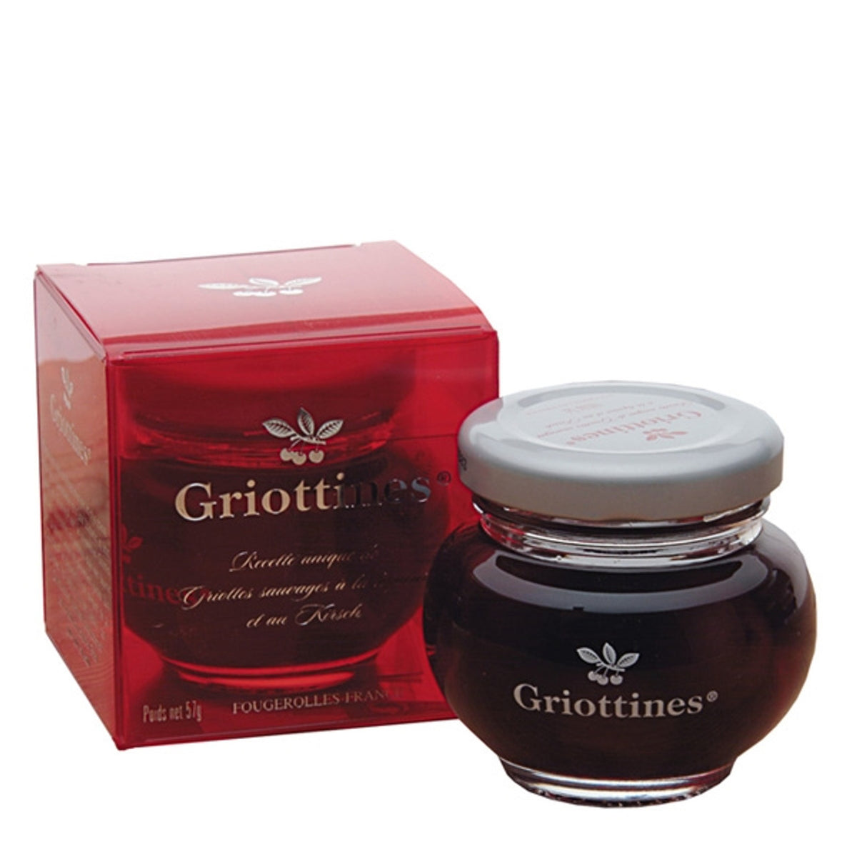 Jar of Griottines with a red box on a white background