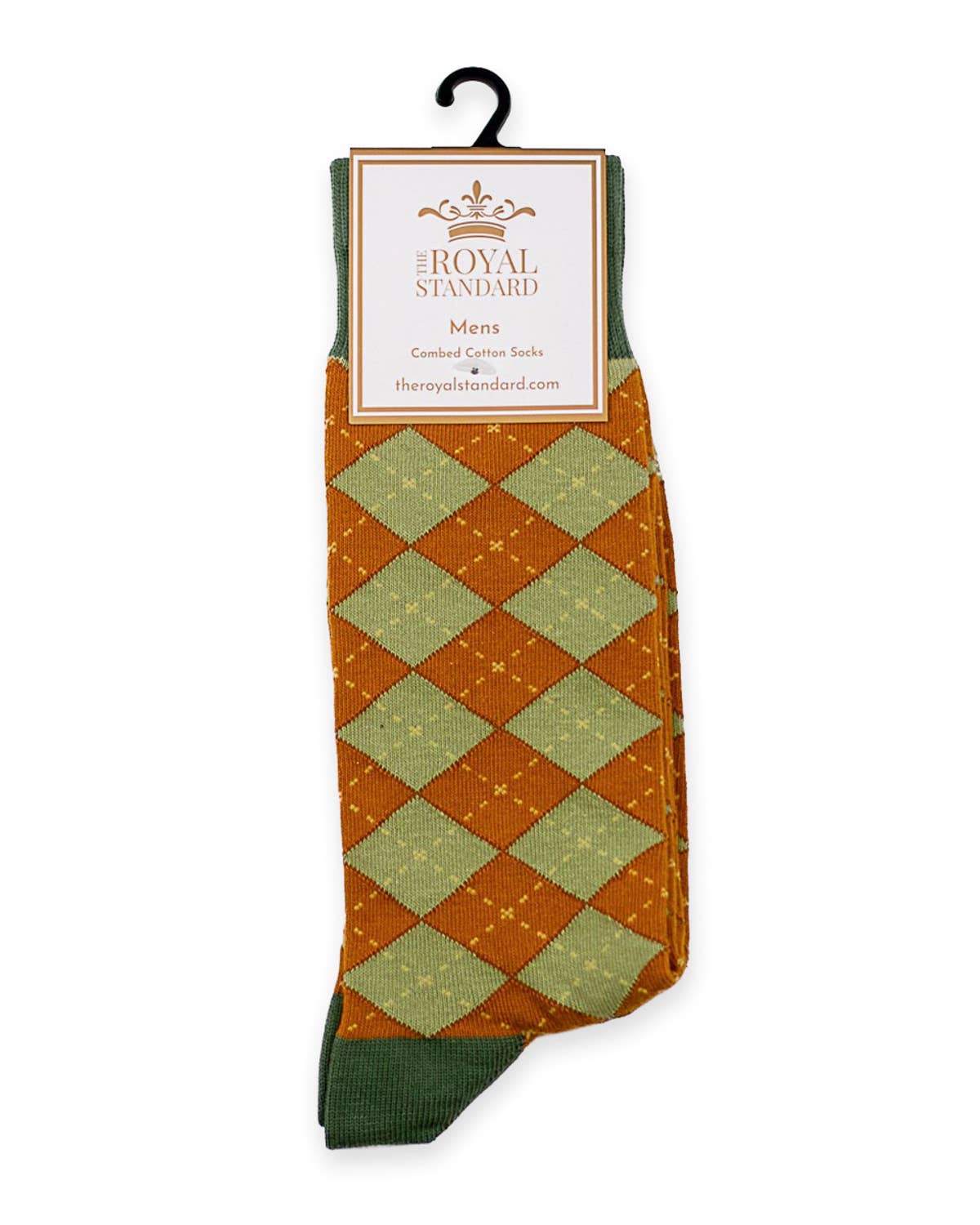 Patterned sock with 'The Royal Standard' label on a white background