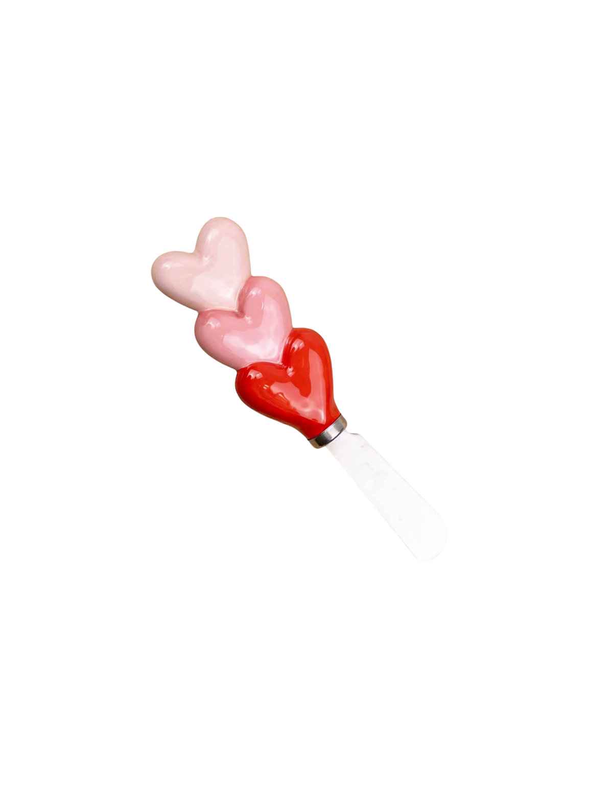 Heart-shaped cheese or jam spreader with pink and red gradient on a white background