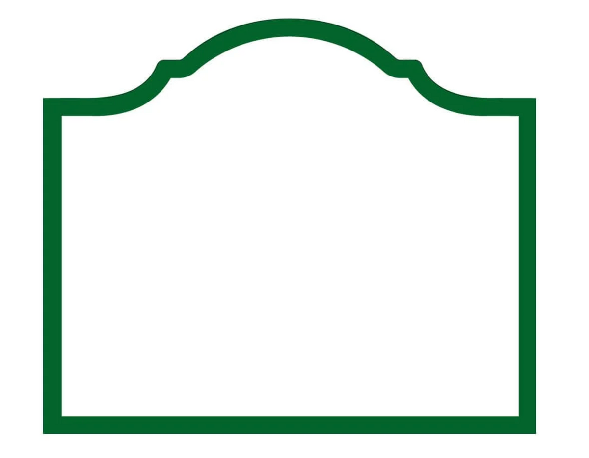 White place card with arch design and hunter green border