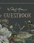 Cover of the 'In Our Home Guestbook' featuring floral artwork and the title text.