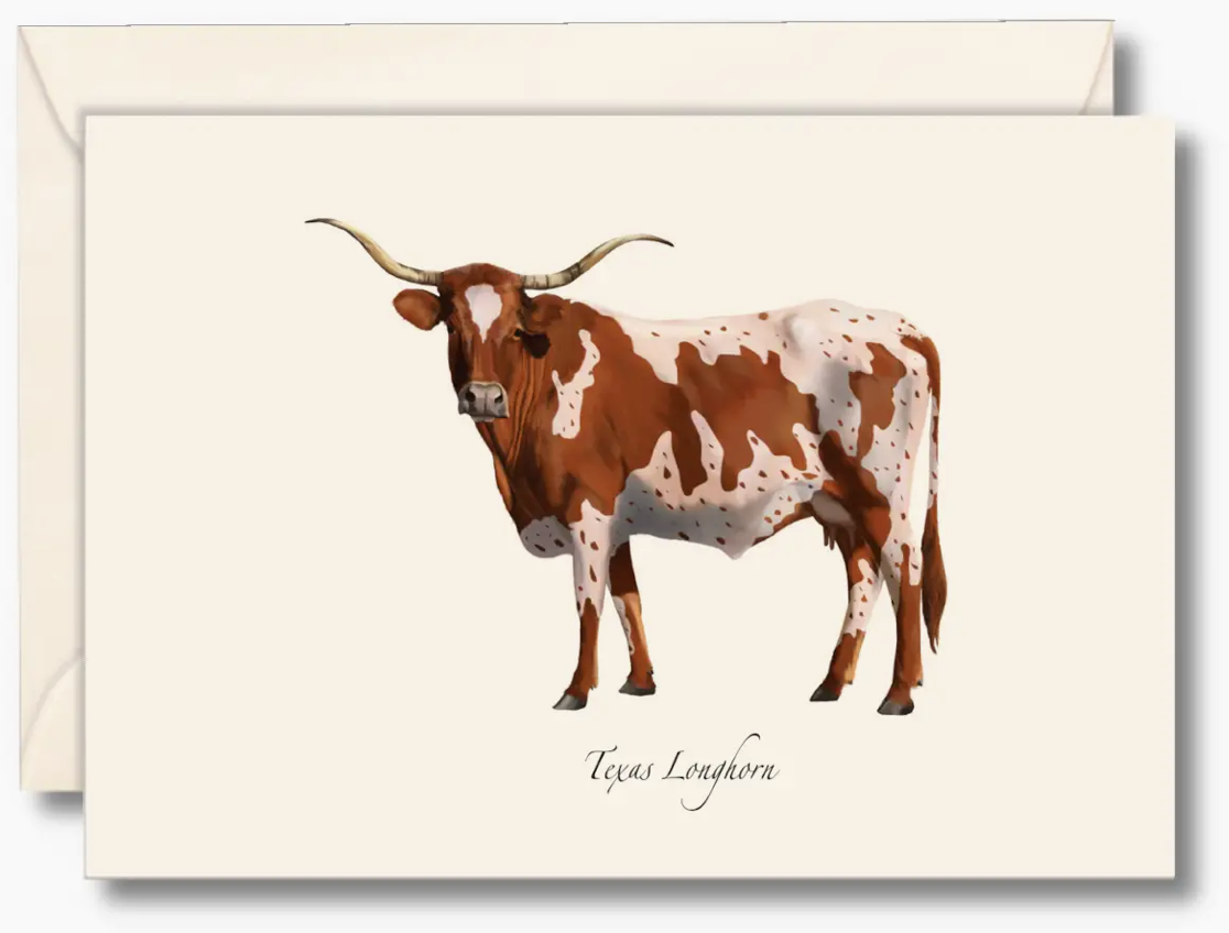 A notecard with a Texas longhorn design, including a matching envelope.