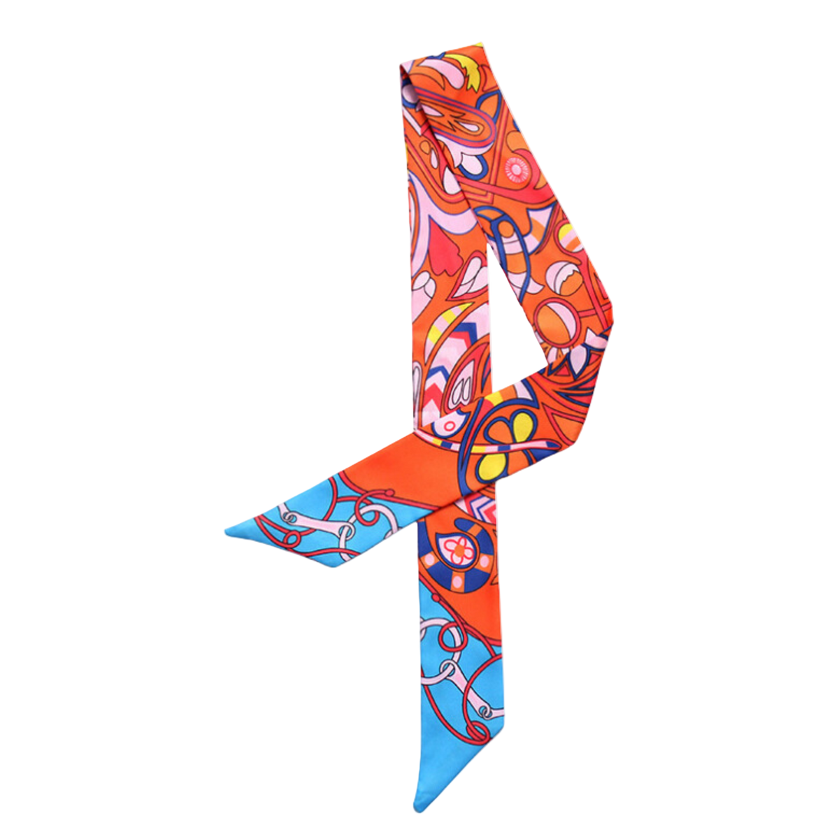 Colorful scarf with geometric pattern on a white background