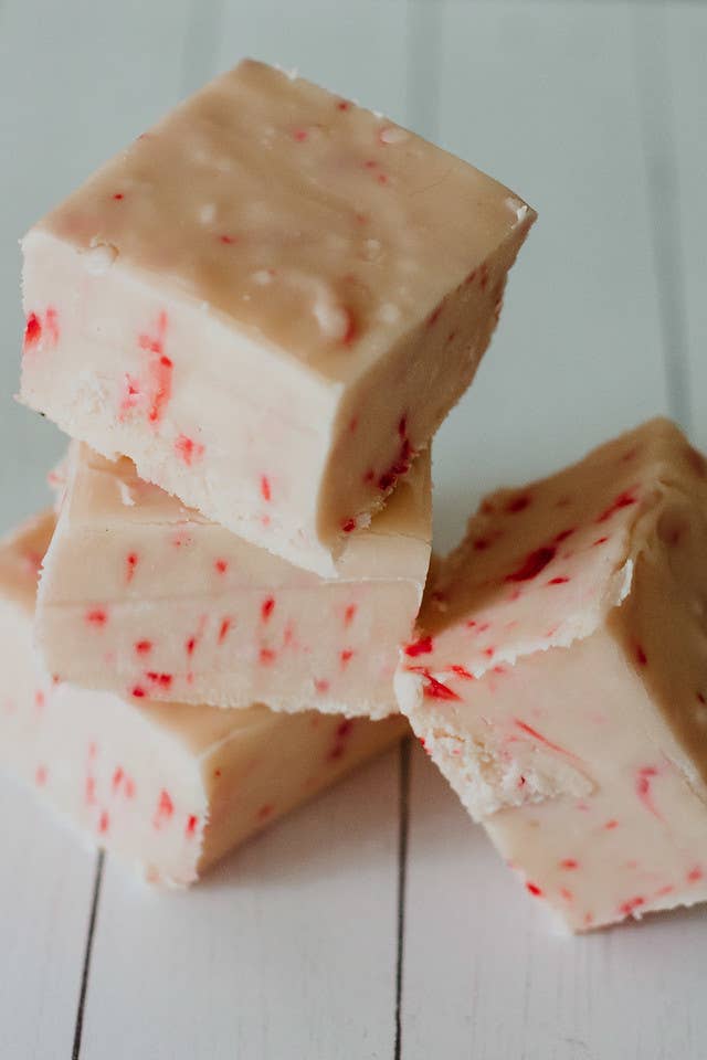Blocks of peppermint candy fudge