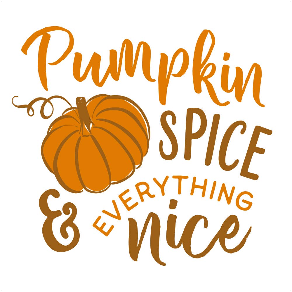 Text 'Pumpkin Spice & Everything Nice' with a pumpkin graphic on a white background napkin