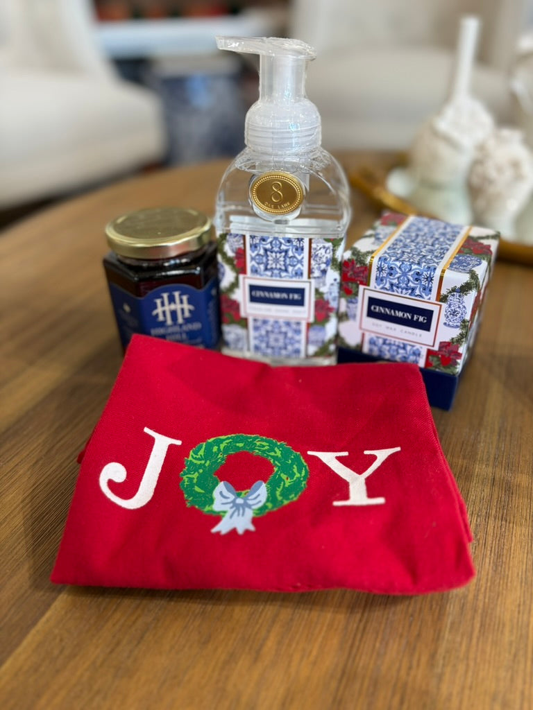 Joy towel, jar of honey, hand soap and candle bundle.