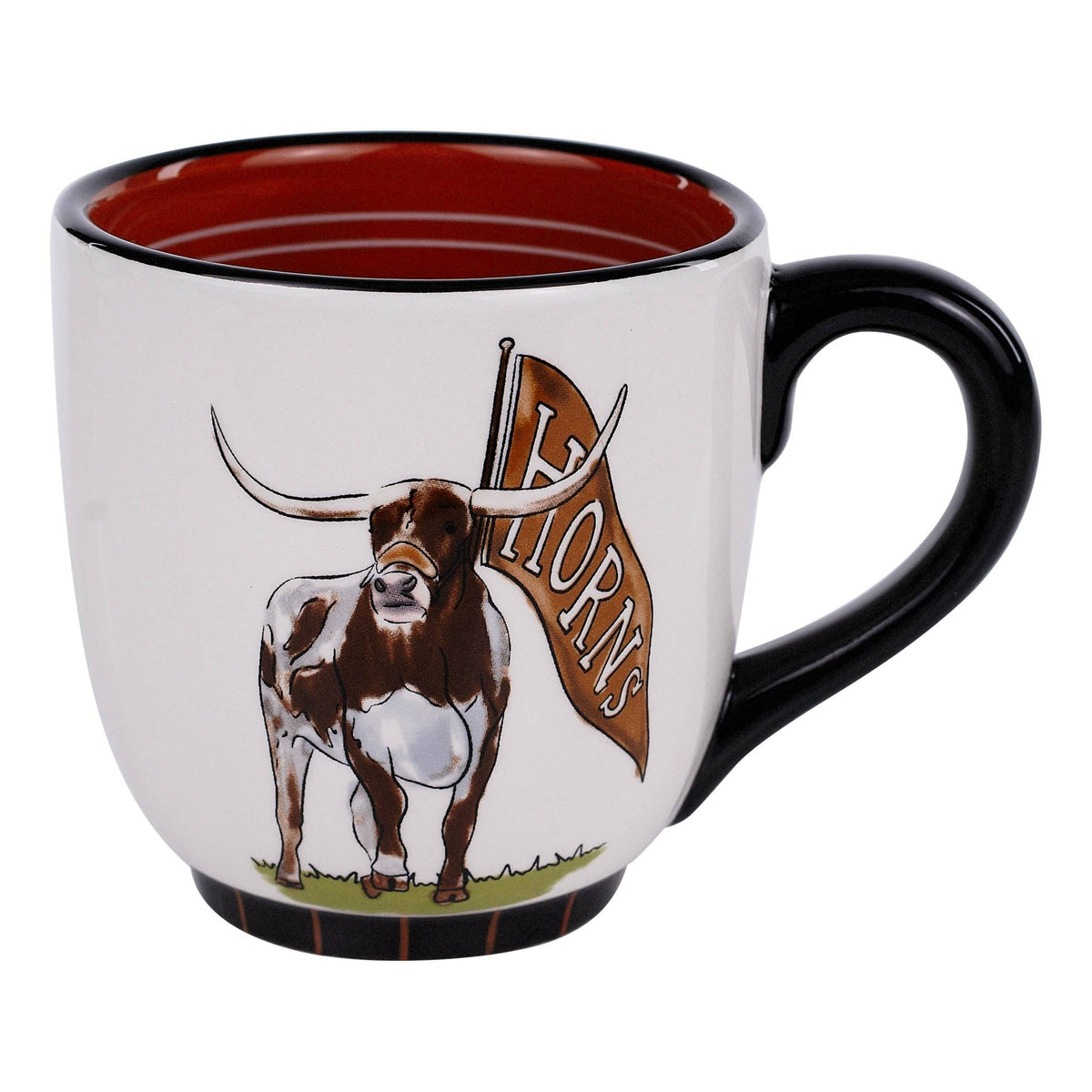 Mug with a longhorn bull design on a white background