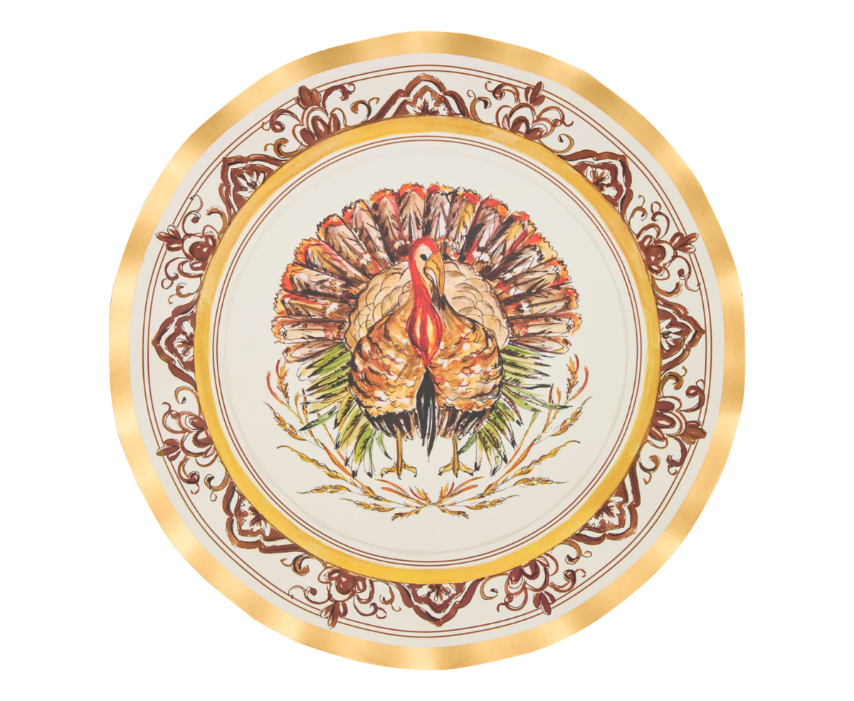 Decorative plate with a turkey design on a white background