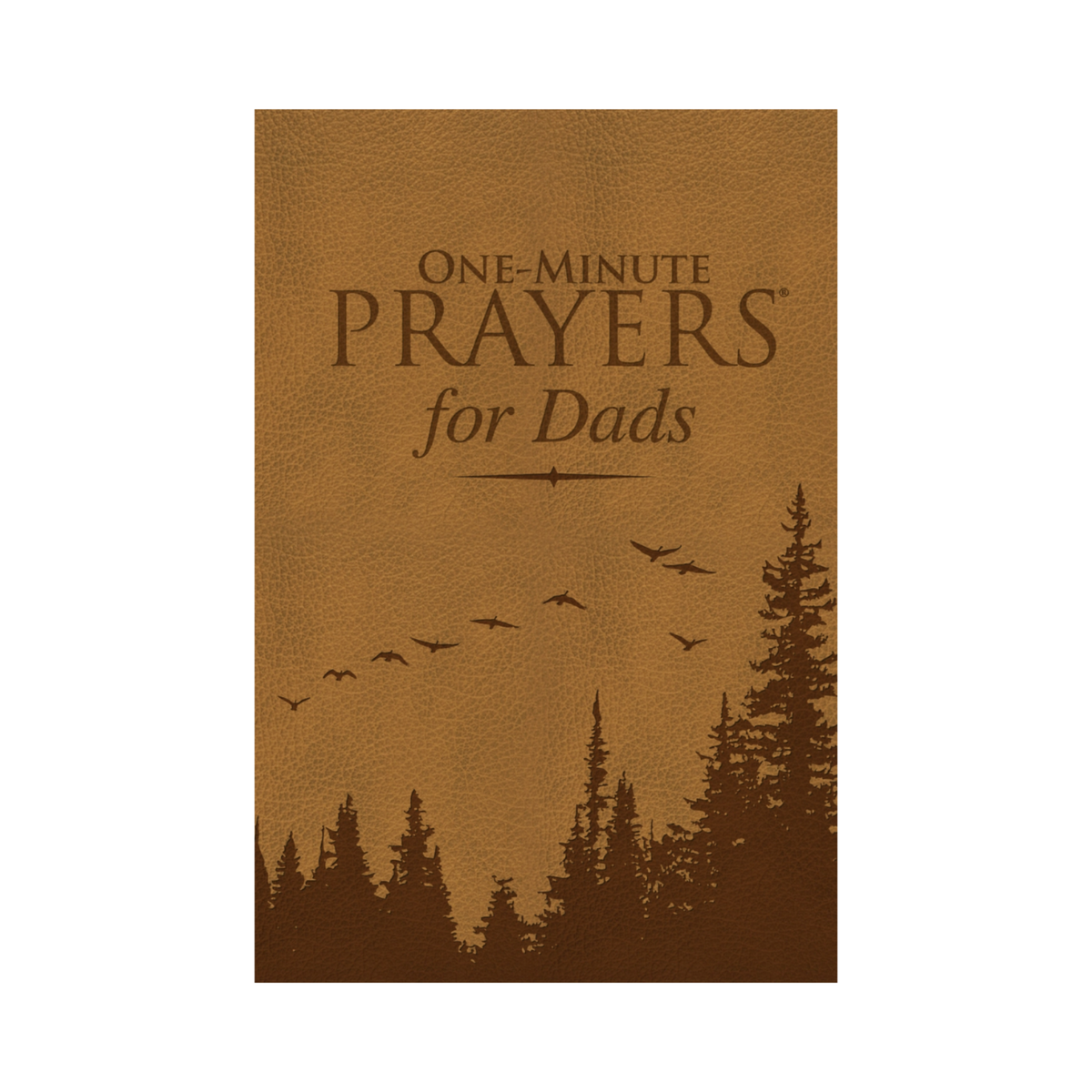 Book cover of 'One-Minute Prayers for Dads' with a forest and bird design on a brown background